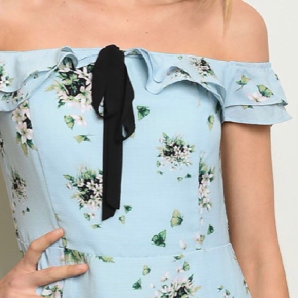 Brand New Floral Light Blue Off Shoulder Dress - Picture 7 of 8
